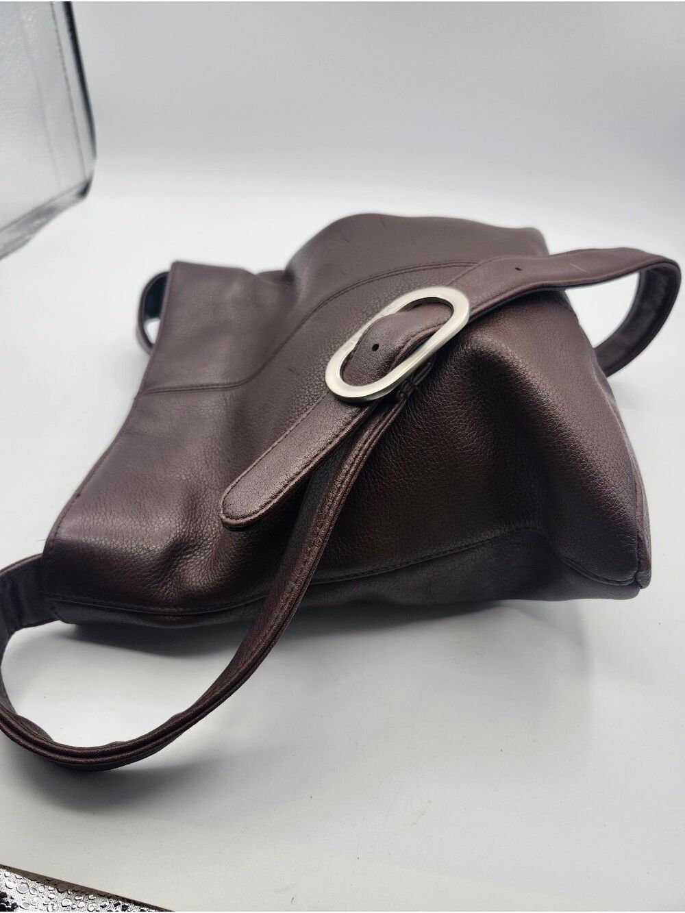 Slouchy Leather Crossbody Bag in Dark Brown - Picture 4 of 10